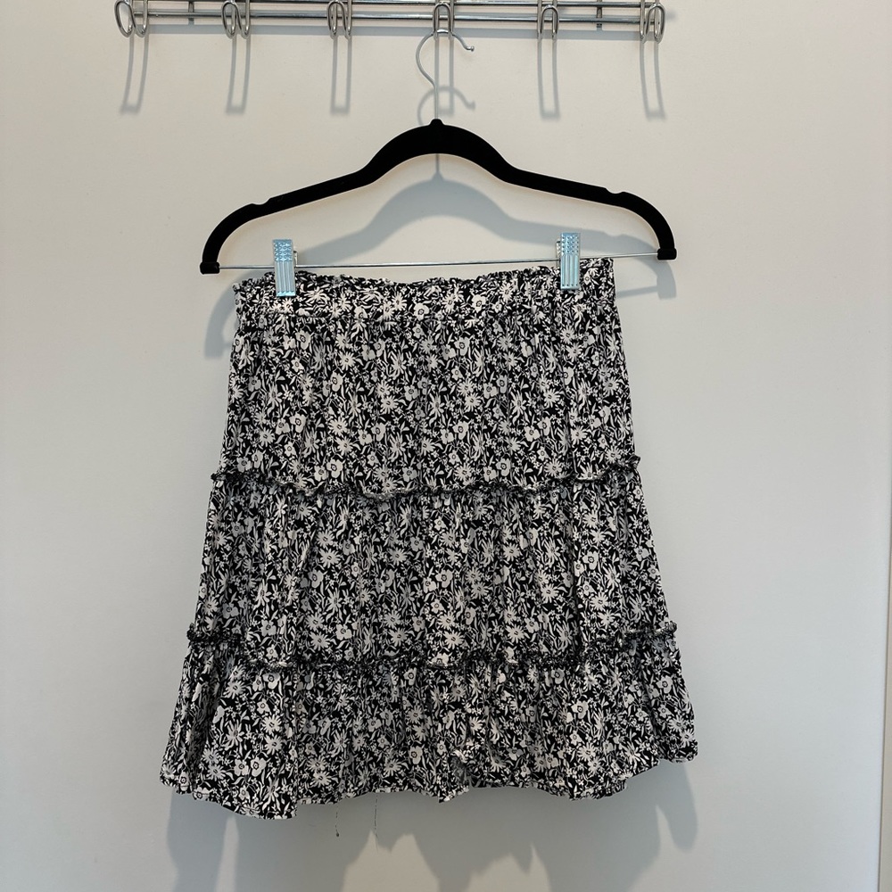 Black and White Tiered Floral Skirt